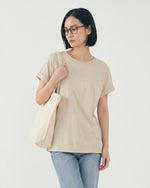 バックボタン ゆったり ロールアップTシャツ-ベージュ-XL