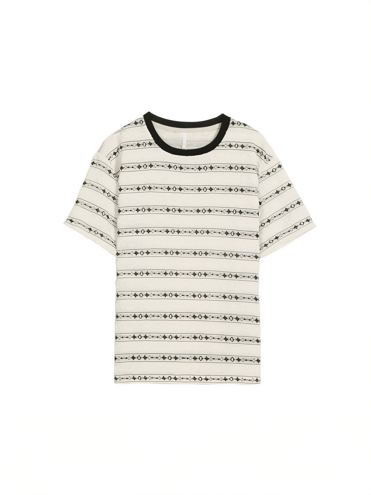 配色クルーネック ジャカードボーダーTシャツ