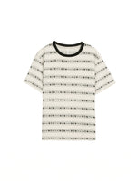 配色クルーネック ジャカードボーダーTシャツ