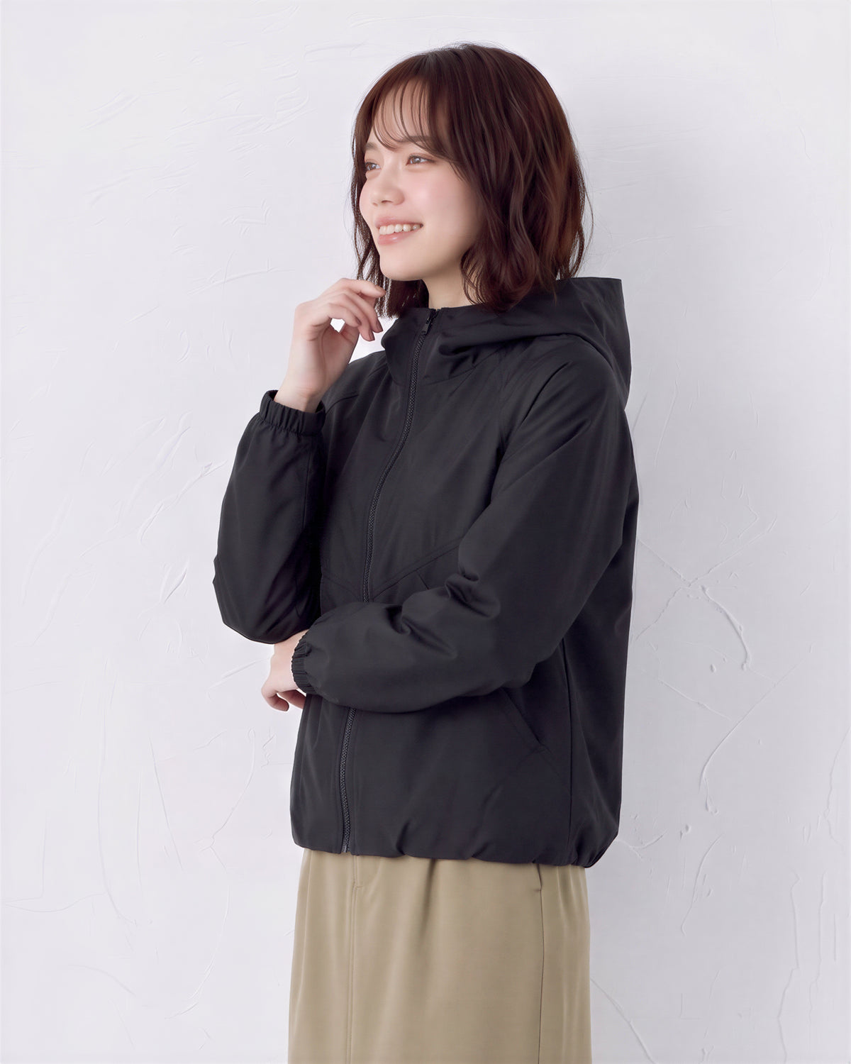 【秋新作】M~2XL ショート丈 配色切り替えライン ジップアップ フードジャケット