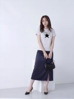 ライトグレー スタープリント スリムフィット 半袖Tシャツ