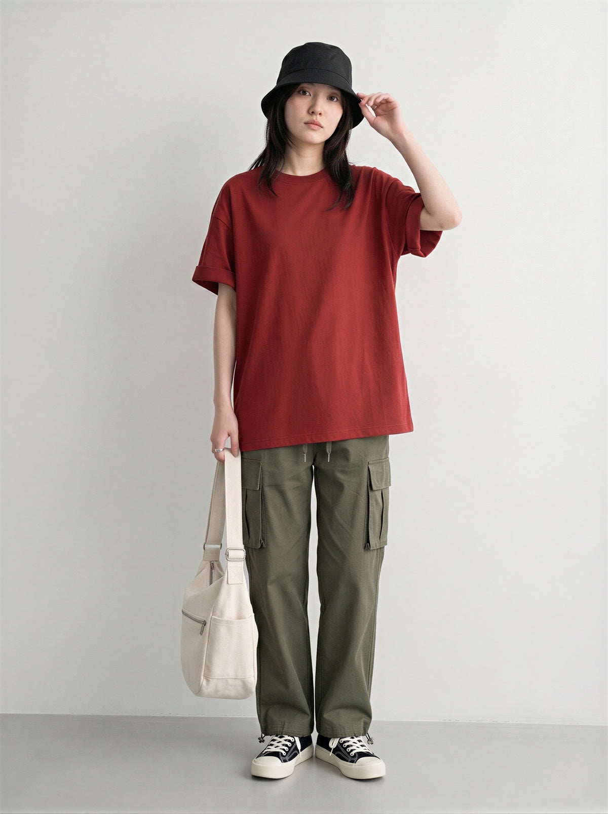 半袖Tシャツ ゆったりシルエット ミドル丈 カジュアル ドロップショルダー コットン