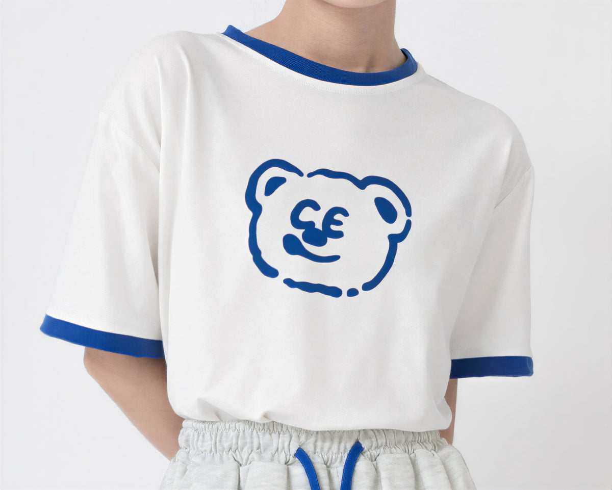 配色パイピング カートゥーンプリントTシャツ