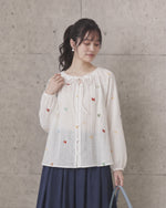 S~XL フリル襟リボン刺繍ブラウス