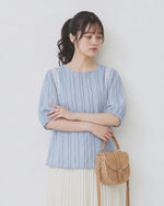 涼しさを身につける｜品質天糸麻混紡丸首ストレートストライプシャツ