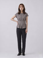ウエストシェイプ 立体プリーツ 半袖シャツ