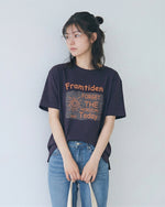 ネイビー ゆったり ドロップショルダー クルーネック プリント 半袖Tシャツ