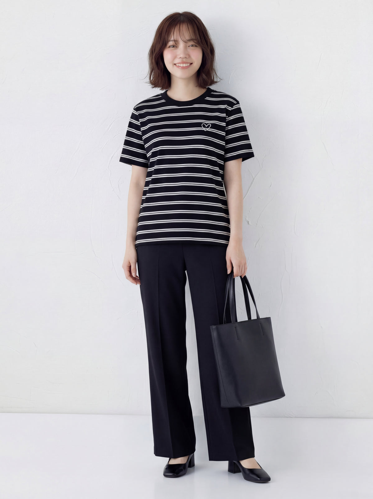 ブラック ボーダー クルーネック ゆったり 半袖Tシャツ