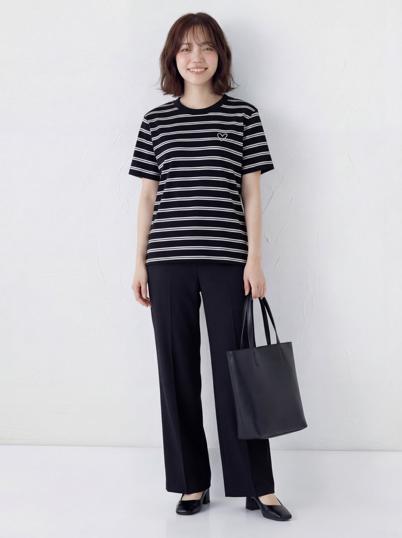 ブラック ボーダー クルーネック ゆったり 半袖Tシャツ