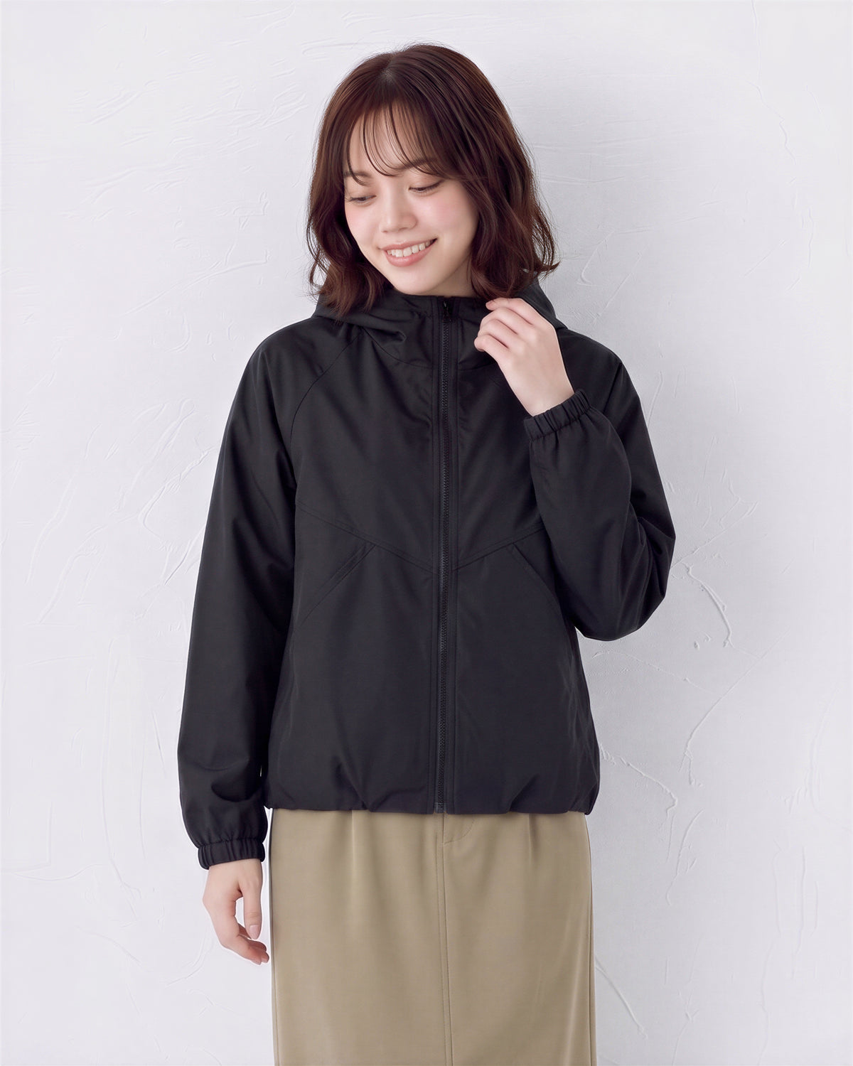 【秋新作】M~2XL ショート丈 配色切り替えライン ジップアップ フードジャケット