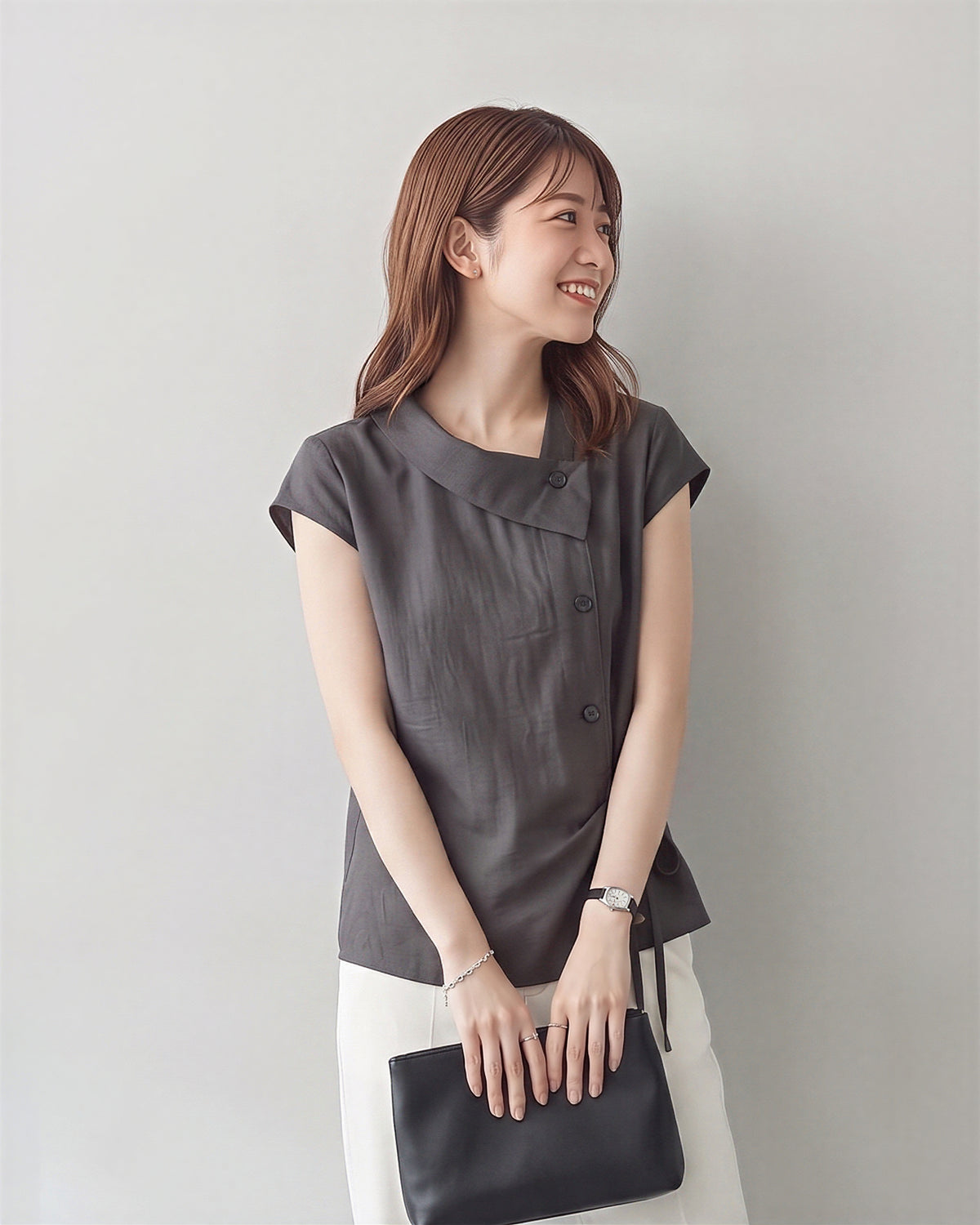S~2XL アシンメトリーカシュクール リボン付きノースリーブトップス