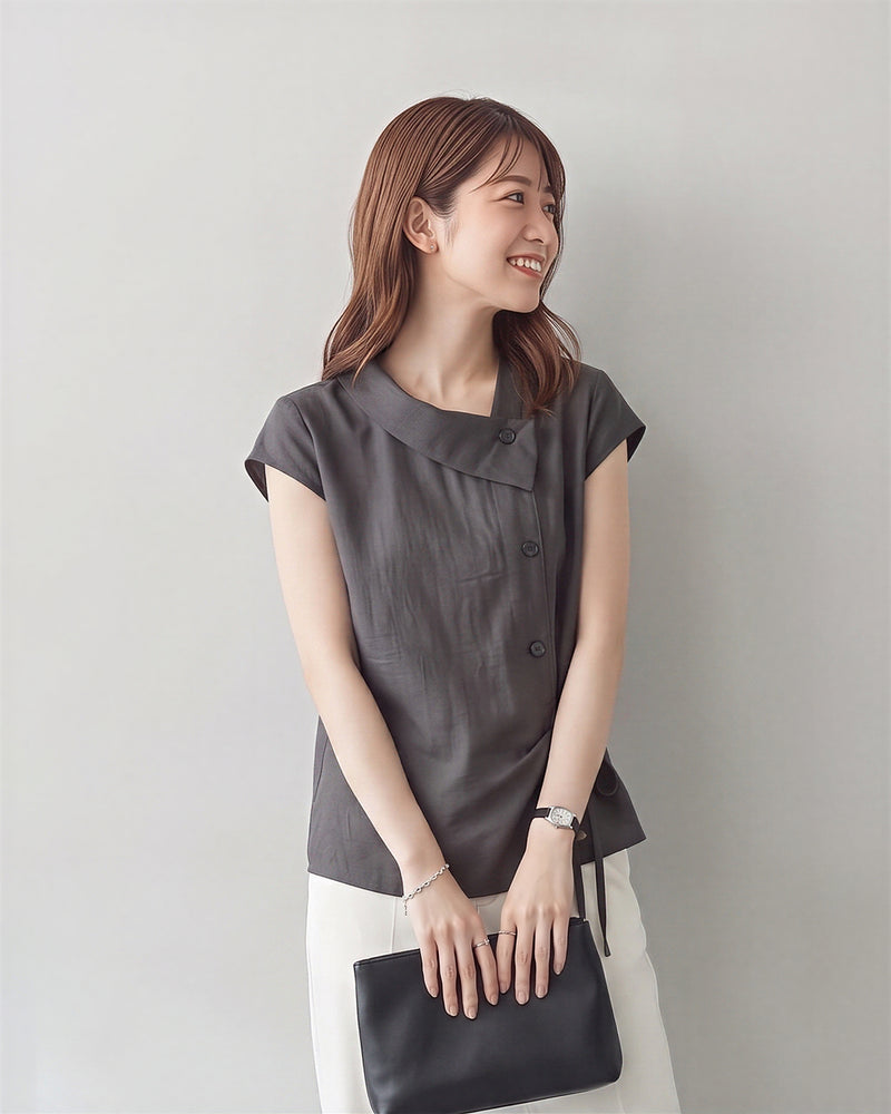 S~2XL アシンメトリーカシュクール リボン付きノースリーブトップス