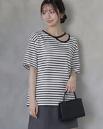 配色フェイクレイヤードボーダーTシャツ