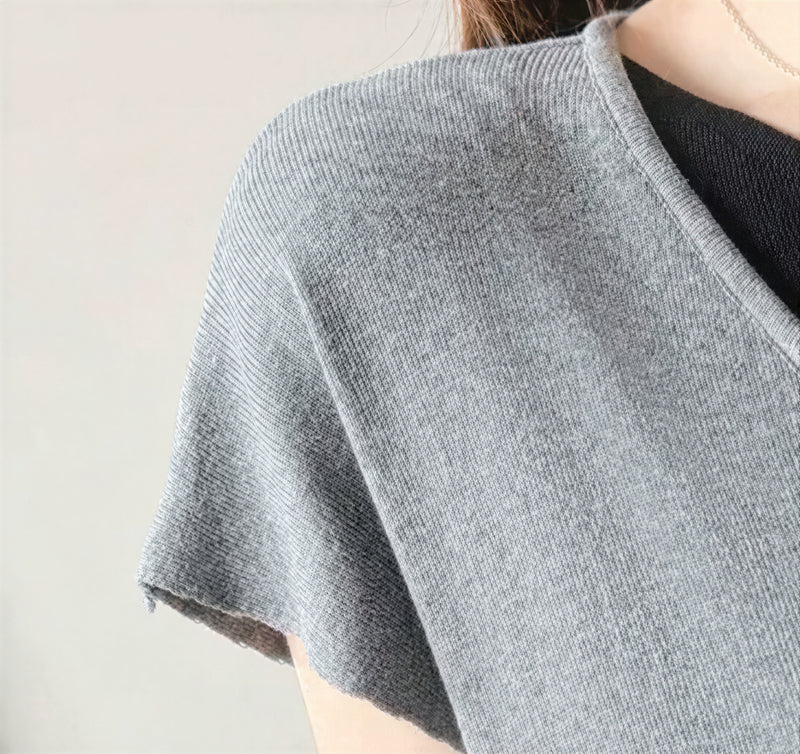 【全2色】M~2XL レイヤードVネック ストレート ロングワンピース