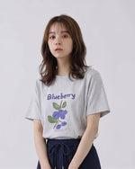 グレー フルーツプリント ルーズTシャツ