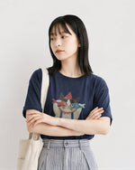 ゆったりドロップショルダー 遊び心プリント半袖Tシャツ