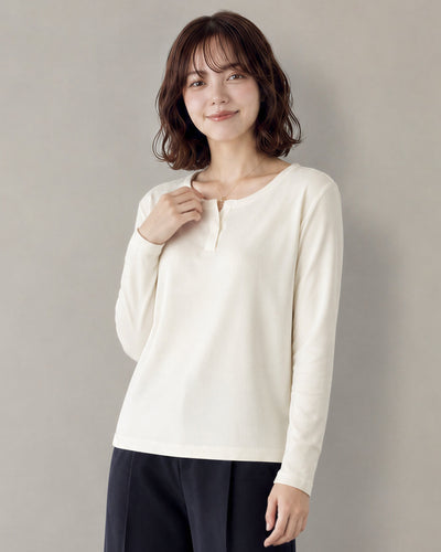【秋新作】S~L スモールVスリットネック スリムフィット長袖Tシャツ