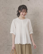 M~2XL レース切り抜き　スタンドカラーボタン留め　ゆったり半袖シャツ