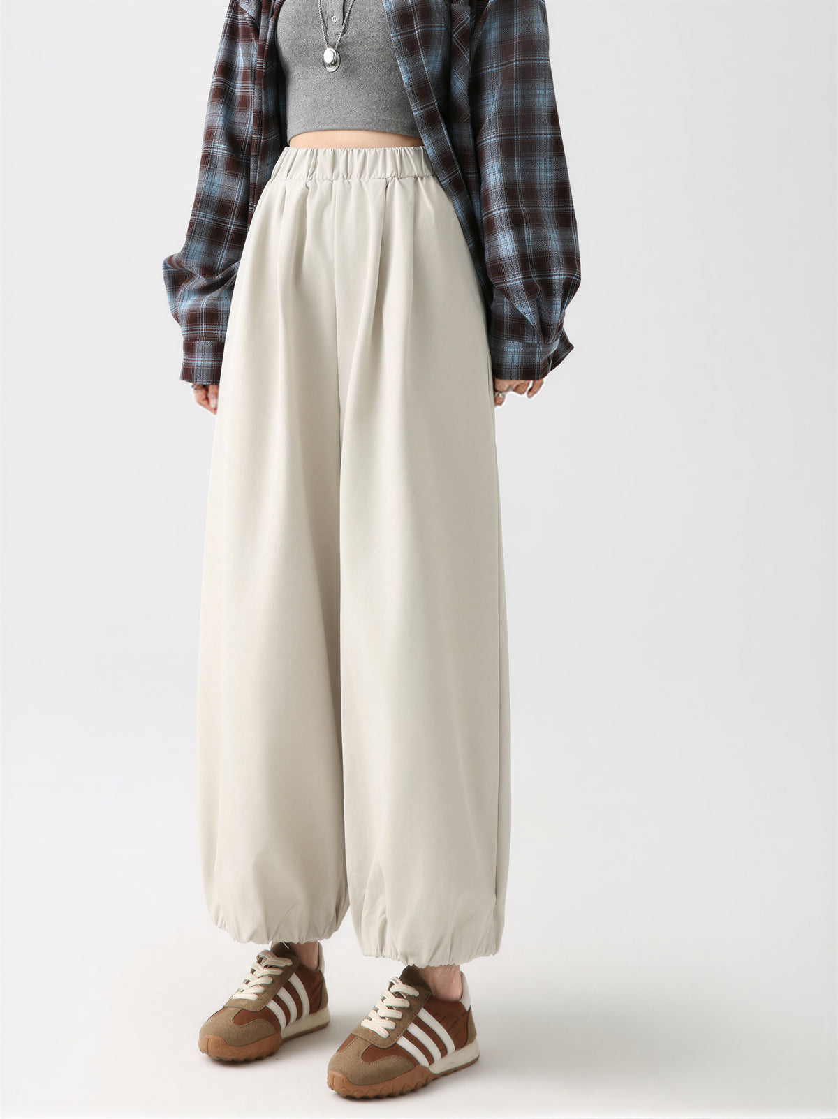 【全3色】S~XL ウエストゴム 裾絞りワイドパンツ