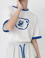 配色パイピング カートゥーンプリントTシャツ