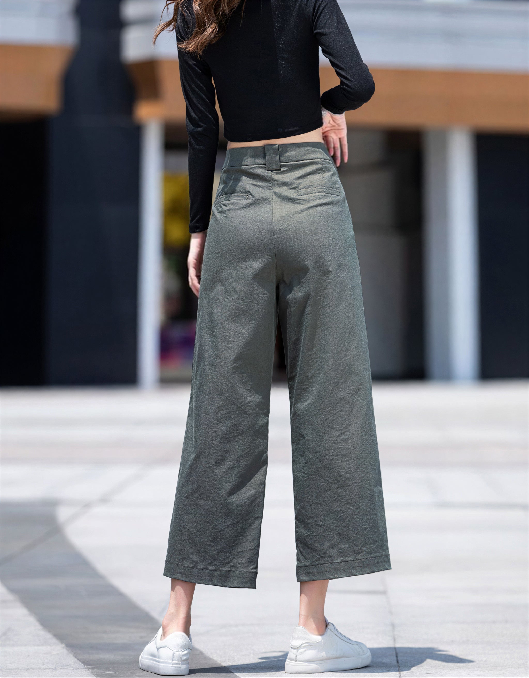 ハイウエストストレートワイドパンツ クロップド丈 リラックスフィット