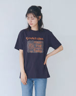 ネイビー ゆったり ドロップショルダー クルーネック プリント 半袖Tシャツ