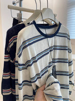 S~XL ボーダー クルーネック ゆったりTシャツ