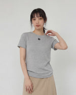細ボーダー クルーネック スリムフィット 半袖Tシャツ