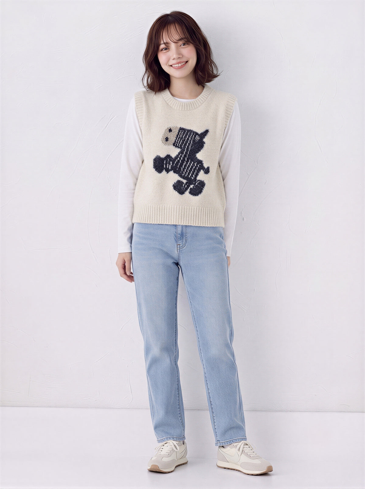 起毛感ジャカード ゆったりニットベスト