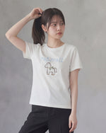 ホワイト クルーネック ゆったりシルエット ポニー刺繍ワッペン 半袖Tシャツ