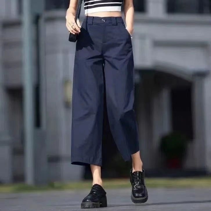 ハイウエストストレートワイドパンツ クロップド丈 リラックスフィット コットン