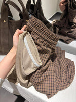 【秋新作】【全4色】S~XL ゆったりワイドシルエットのチェック柄スウェットパンツ