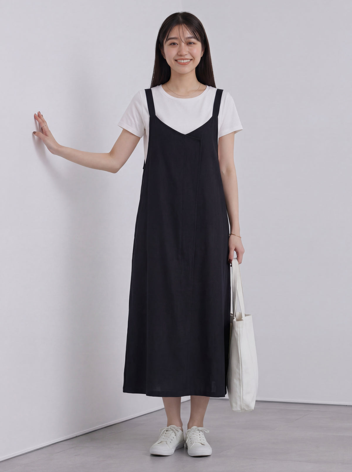 前後Vネック Aラインシルエット キャミワンピース
