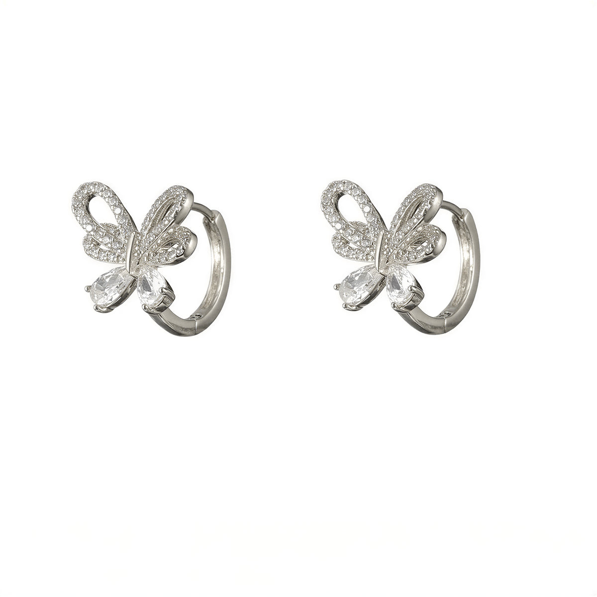 透かしストーン 蝶モチーフ イヤーカフピアス-ぎんいろ-FREE