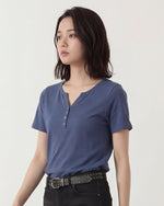 深V前立てボタン付き すっきり細見え 半袖Tシャツ-ダークブルー-4XL