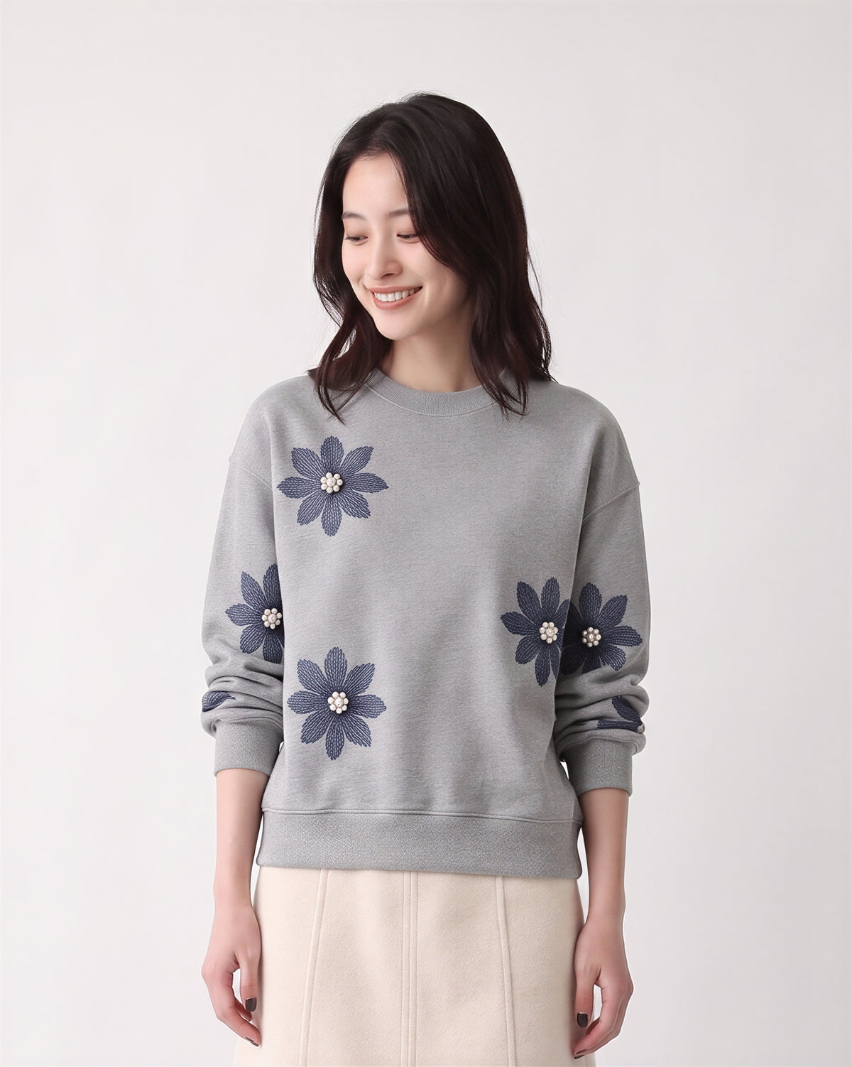 【秋新作】S~3XL 立体フラワー ルーズスウェット