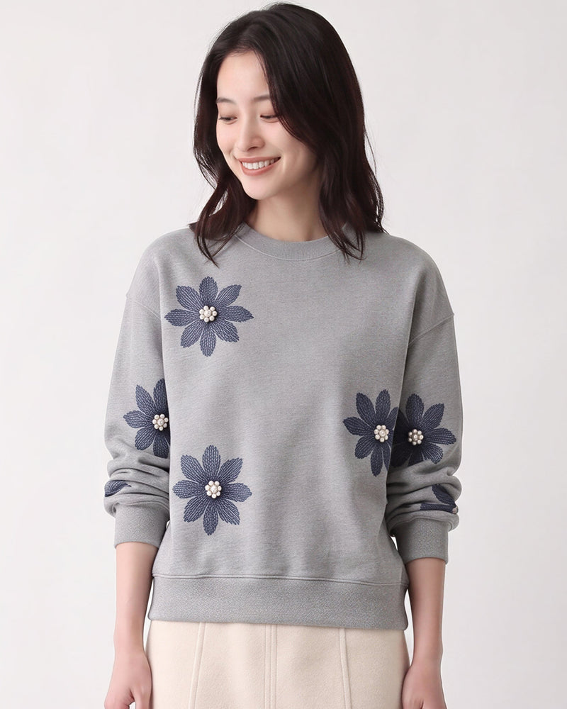 【秋新作】S~3XL 立体フラワー ルーズスウェット