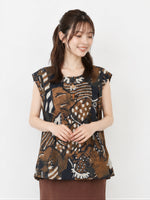 M~2XL ゆったりAライン裾 プリントノースリーブシャツ