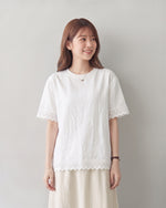 M-2XL カットワークレース ラウンドネック 半袖Tシャツ