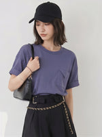 ゆったりドロップショルダー 折り返し袖口 ポケットTシャツ