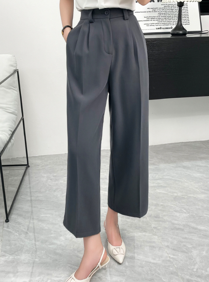 ハイウエスト タック入り 落ち感 ワイドクロップドパンツ