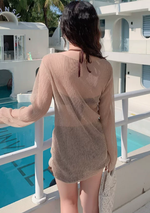 ドローストリングギャザー フリルヘムボーイレッグ シアーカバーアップ付きセパレートビキニ水着（キャミソールトップス＋ボーイレッグスイムショーツ、カバーアップ付き）