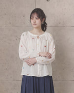 S~XL フリル襟リボン刺繍ブラウス