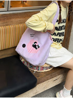 猫アップリケ刺繍 やわらかスエード調 トートバッグ