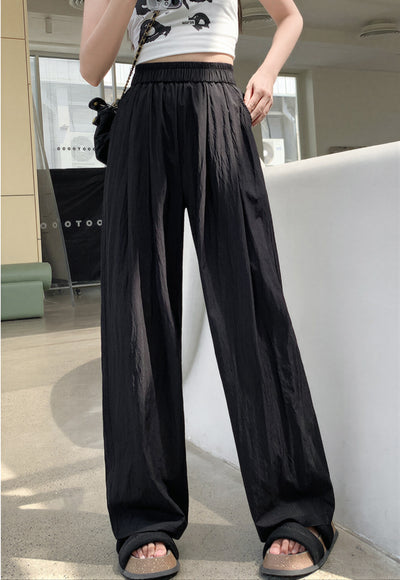 Elastic Waist High Waisted Draped Wide-Leg Pants