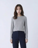 小粒ドット メローフリル付き クルーネック 長袖Tシャツ