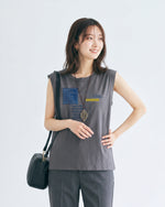 M~5XL ゆったりストレートシルエット プリントノースリーブタンクトップ