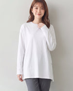 【秋新作】【全2色】S~2XL ゆったりドロップショルダー スリット入り長袖Tシャツ