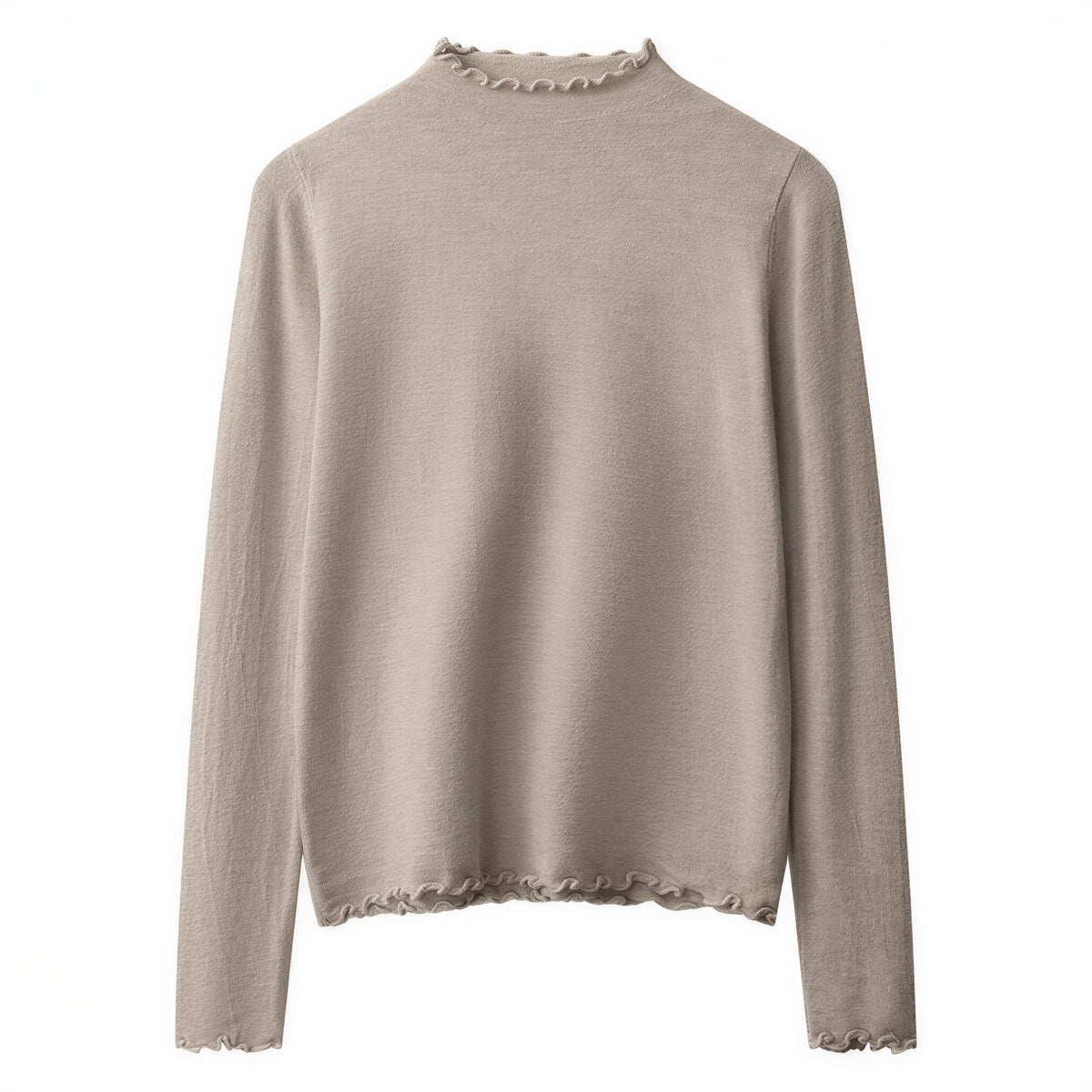 【全2色】S~2XL メロウフリルのハイネック風スリムニット