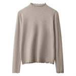 【全2色】S~2XL メロウフリルのハイネック風スリムニット